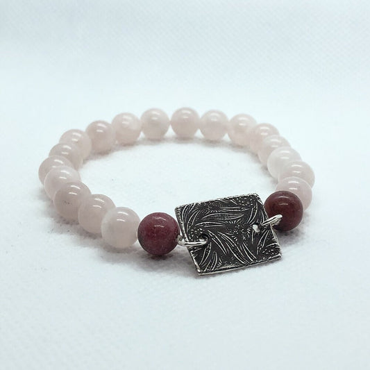 Rose quartz, rhodonite and silver bracelet.